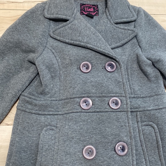 Unik Girls M Grey Pea Coat. Super cute and warm. Button front. 2 front pockets. - Picture 3 of 8